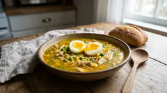 Azjatycka zupa, której warto spróbować — kremowa zupa z kurczakiem i ryżem